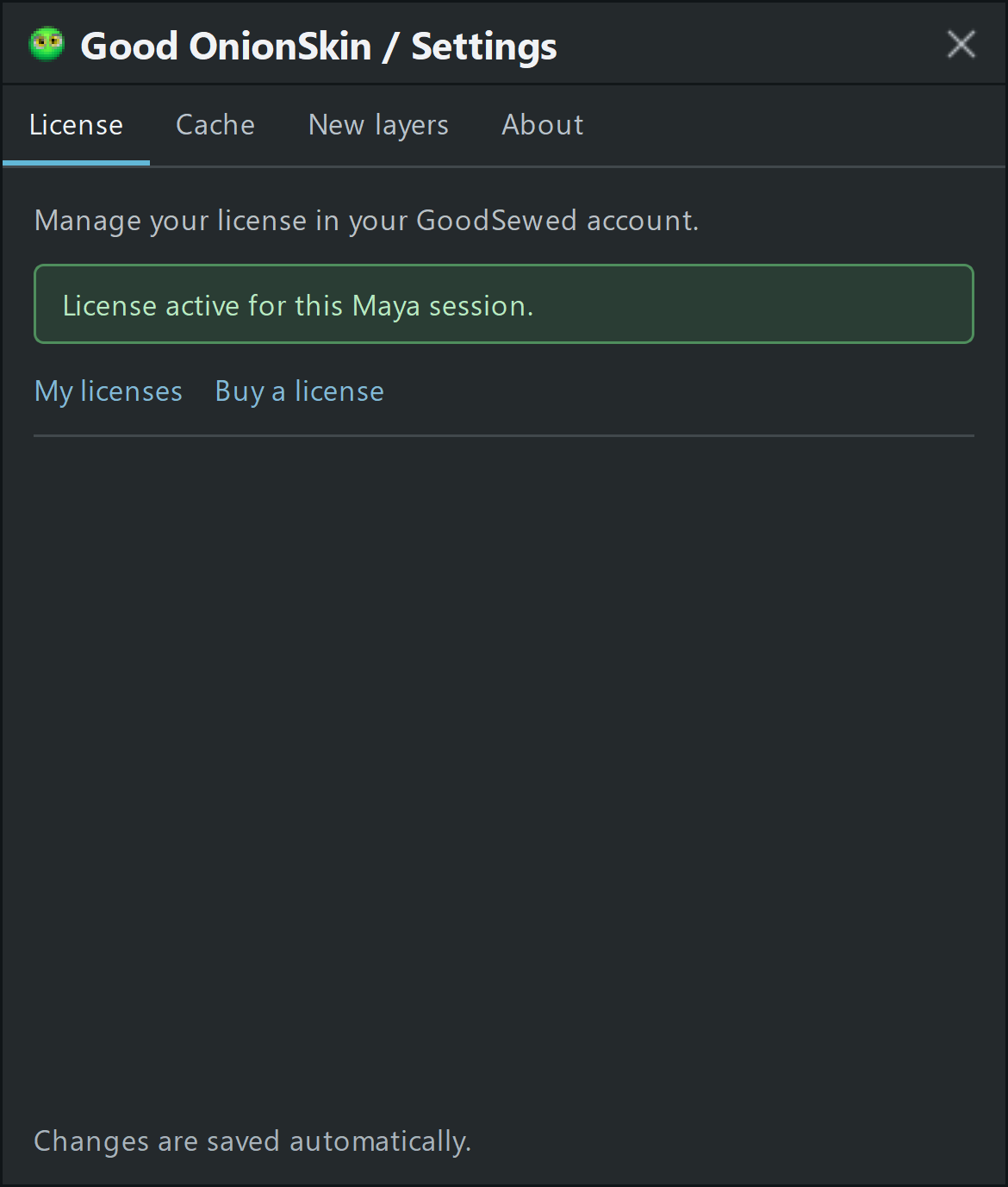 Good OnionSkin License interface